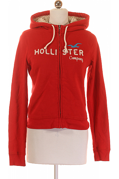 Dámská Mikina Rozepínací Červená Hollister Second Hand Vel. S