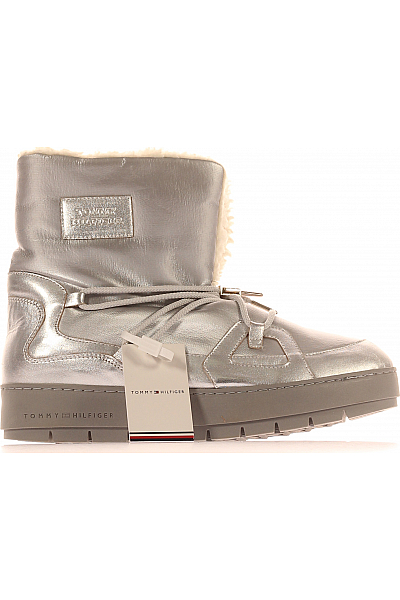 Dámské Sněhule Koženkové Stříbrné TOMMY HILFIGER Vel.  42