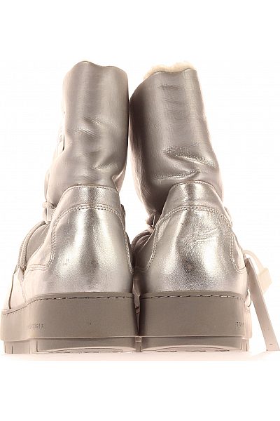 Dámské Sněhule Koženkové Stříbrné TOMMY HILFIGER Vel.  42