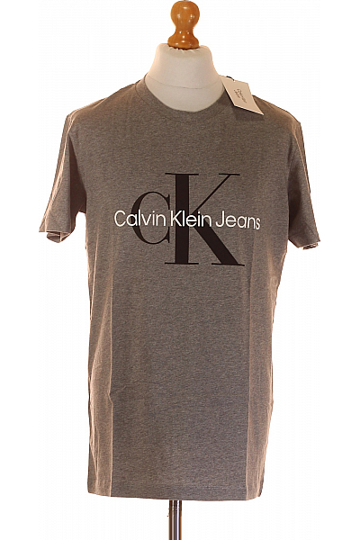 Pánské Tričko S Krátkým Rukávem A  Potiskem Bavlněné Šedé Calvin Klein