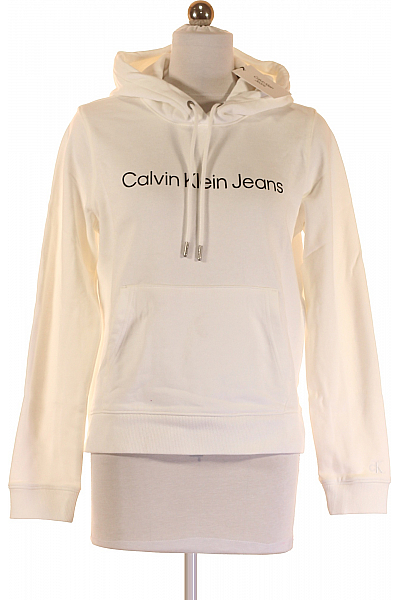 Calvin Klein Dámská Mikina S Kapucí Bez Zapínání Bavlněná Bílá