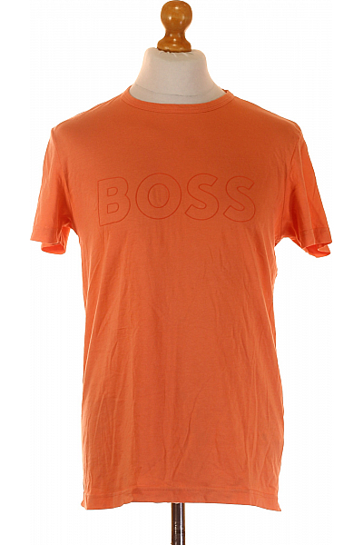 Hugo Boss Pánské Tričko s Potiskem Oranžové Second hand Vel. M