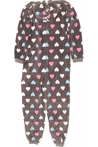 CAMILLE Dámský šedý plyšový overal s růžovými a modrými srdíčky na spaní Velikost EU 46/48 | CAMILLE | obrázek 2