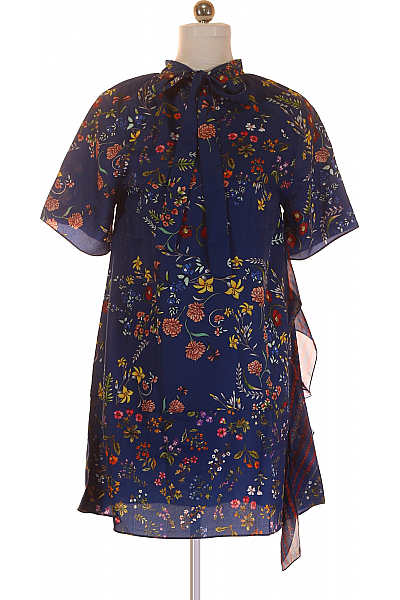  Šaty s Květinovým Potiskem Modré DESIGUAL Vel. 38