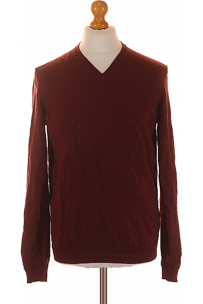 Hugo Boss Pánský Svetr Vlněný Vínový Second hand Vel. L