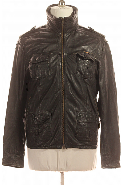 Pánská Bunda Kožená Černá SUPERDRY Vel. XL