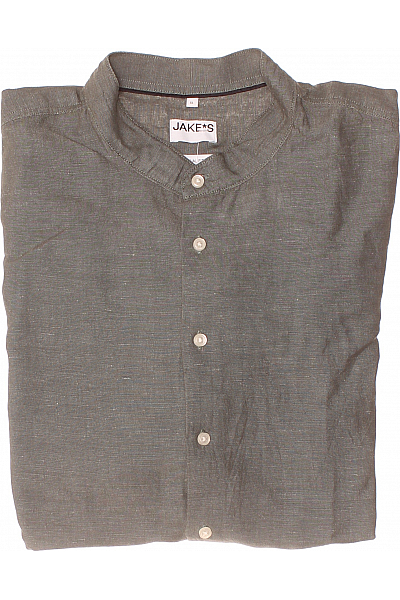 Jake*s Pánská Košile Jednobarevná Lněná Zelená Vel. XL