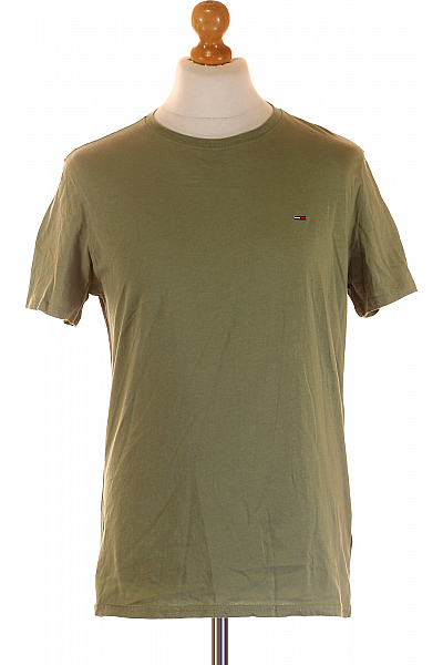 TOMMY HILFIGER Jednoduché Pánské Tričko Khaki Vel. L