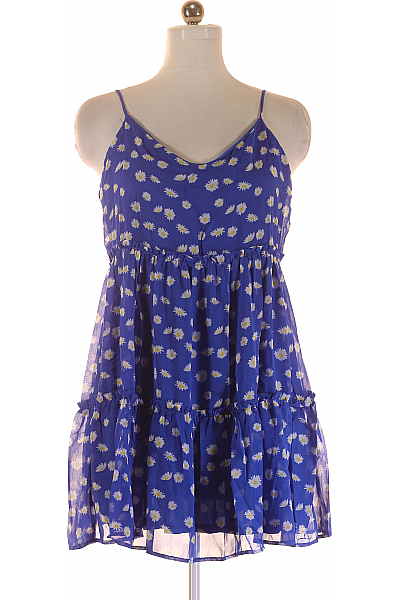  Šaty Bez Rukávů S Květinovým Potiskem Polyesterové Modré