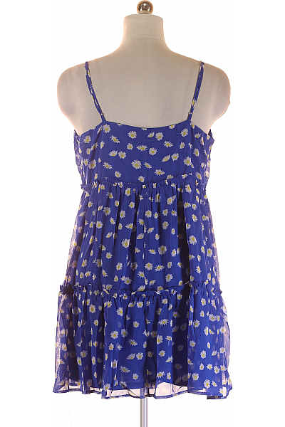  Šaty Bez Rukávů s Květinovým Potiskem Polyesterové Modré