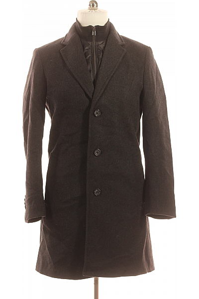 TOM TAILOR Pánský Kabát Vlněný Černý Second Hand Vel. M