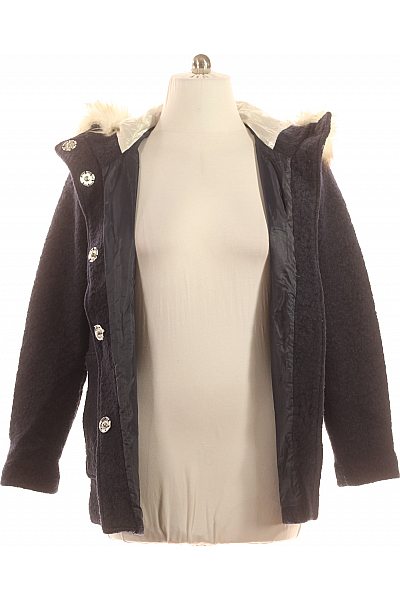 Krátký Dámský Kabát Vlněný Modrý Canda Vel.  48