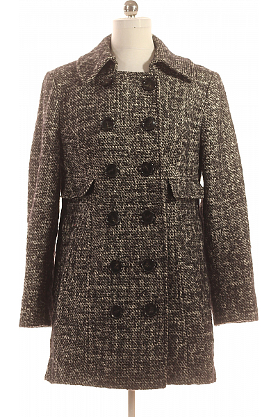 Krátký Dámský Kabát Vlněný Černobílý Vel. 42