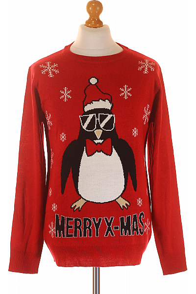 Pánský Svetr Vánoční Červený Second Hand Vel. M