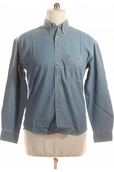 Pánská Košile Jednobarevná Modrá Second Hand Vel. 39/40