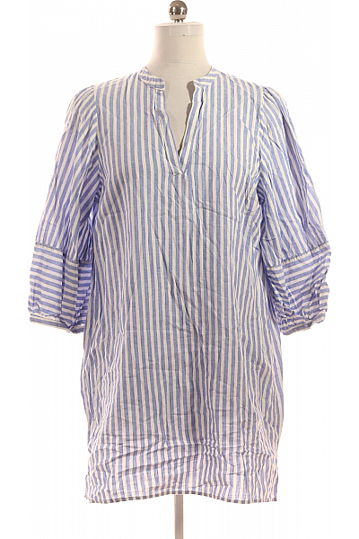 Vzorovaná  Halenka Lněná Modrá Second Hand Vel.  M