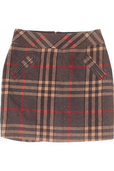 Kostkovaná  Sukně Vlněná Hnědá Second hand Vel. 38