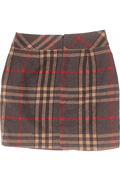 Kostkovaná  Sukně Vlněná Hnědá Second hand Vel. 38