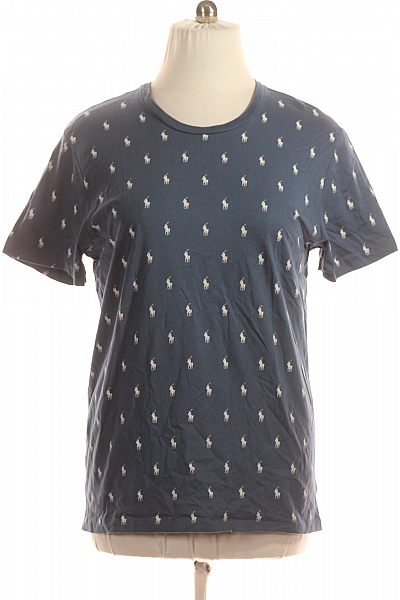 Ralph Lauren Pánské Tričko S Potiskem Modré Second Hand Vel. XXL