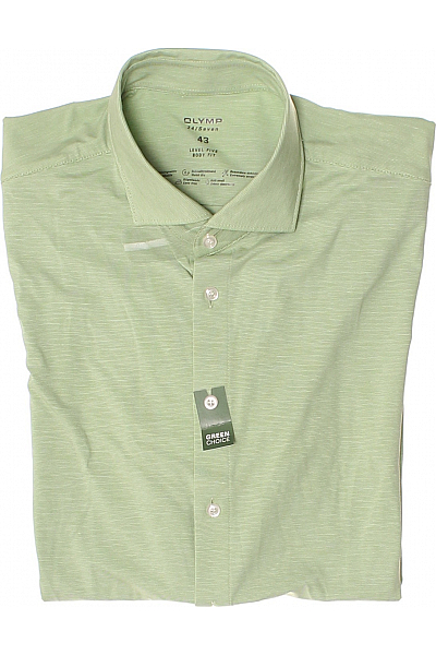 Pánská Košile S Krátkým Rukávem Jednobarevná Bavlněná Zelená OLYMP