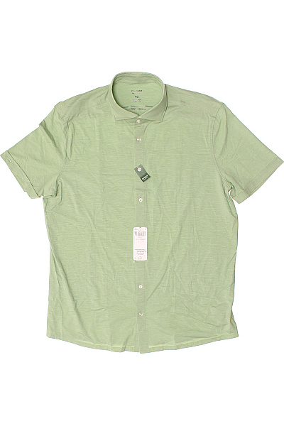 Pánská Košile s Krátkým Rukávem Jednobarevná Bavlněná Zelená OLYMP