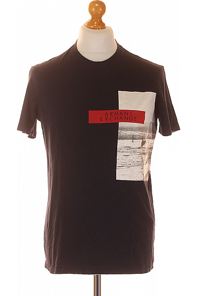 ARMANI Pánské Tričko S Potiskem Modré Second Hand Vel. L