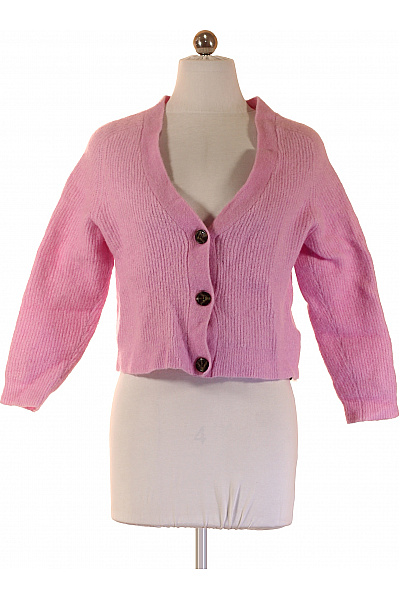 GANNI Růžový Pletený Kardigan Krátký žebrovaný Na Knoflíky Do Véčka Velikost S