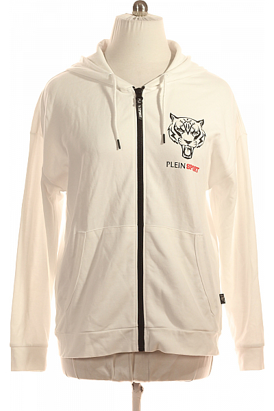 Pánská Mikina Na Zip Bílá PLEIN SPORT Second Hand Vel. XL