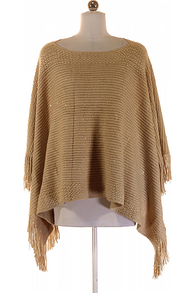 Dámské Béžové Pletené Pončo Flitry Třásně Volné Ležérní Podzim | Unimoda | obrázek 2