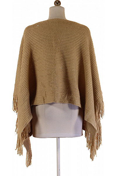 Dámské Béžové Pletené Pončo Flitry Třásně Volné Ležérní Podzim | Unimoda | obrázek 3