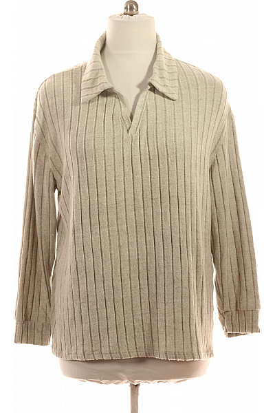 šedá žebrovaná Halenka S Límečkem A Dlouhým Rukávem Velikost 3XL