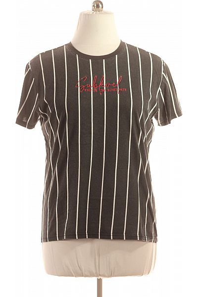 Sublevel Pánské Bavlněné Tričko Krátký Rukáv Černobílé Pruhované Streetwear S Nápisem Velikost L | Sublevel | obrázek 2