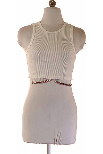 Bílé Dámské Tílko Crop Top S Korálky