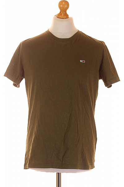TOMMY HILFIGER Jednoduché Pánské Tričko Khaki Vel. L
