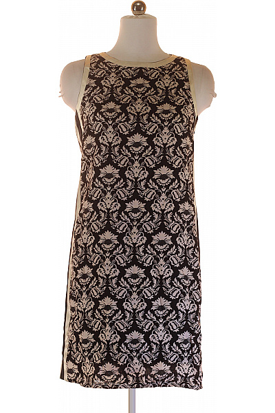  Šaty s Květinovým Potiskem Lněné Černobílé Vel. 38