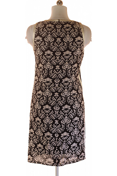  Šaty s Květinovým Potiskem Lněné Černobílé Vel. 38