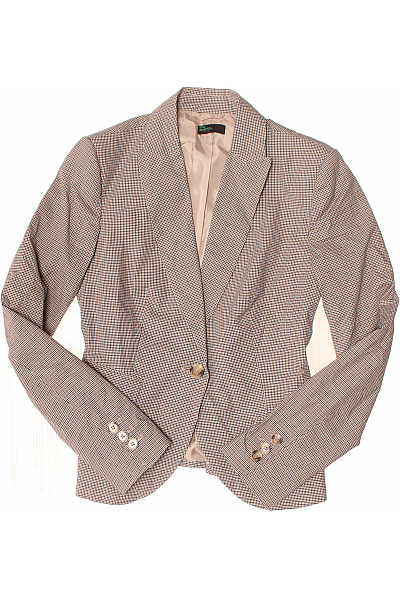 BENETTON Bavlněné sako vypasované kostkované béžové elegantní jednořadé Velikost 42 | BENETTON | obrázek 2