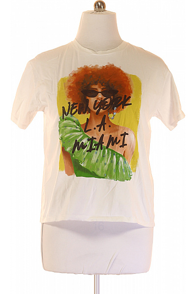 ZARA Dámské Tričko s Potiskem Bílé Second hand Vel. L | ZARA | obrázek 2