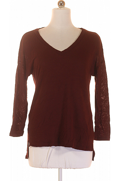 MANGO Jednoduché Dámské Tričko Hnědé Vel. M