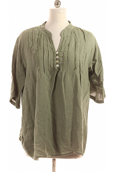  Jednobarevná Halenka Lněná Zelená