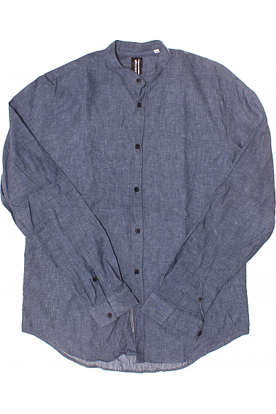 Pánská Košile Jednobarevná Lněná Modrá BOMBOOGIE Vel. M | BOMBOOGIE | obrázek 3