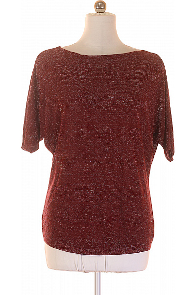 Viskózová pletená halenka bordó třpytivá lodičkový výstřih krátký rukáv volná Velikost XL | Unimoda | obrázek 2