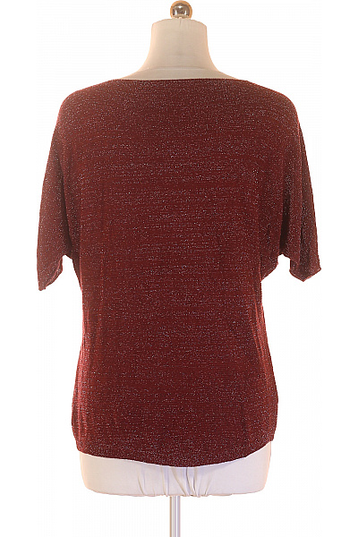 Viskózová pletená halenka bordó třpytivá lodičkový výstřih krátký rukáv volná Velikost XL | Unimoda | obrázek 3