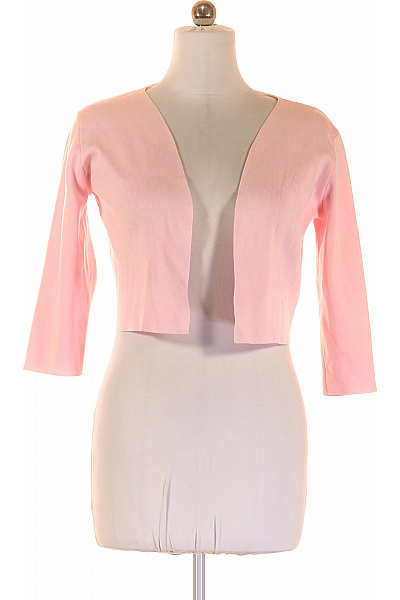 APART Dámský Viskózový Růžový Krátký Crop Kardigan Jarní Lehký Pletený Bez Zapínání Velikost 42