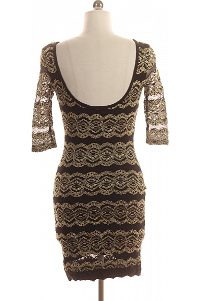 River Island Černé zlaté krajkové pouzdrové mini šaty s 3/4 rukávem na párty Vel. 8 | River Island | obrázek 3