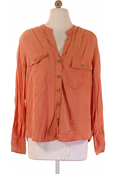 MANGO Oranžová dámská košile s dlouhým rukávem ležérní bez límečku Velikost s | MANGO | obrázek 2