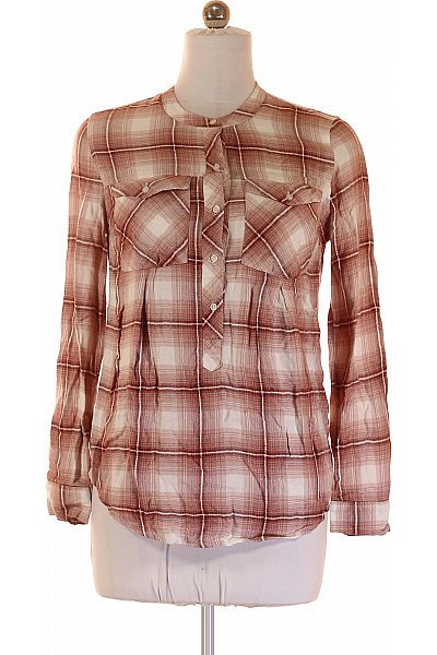 Next Dámská viskózová kostkovaná tuniková halenka s dlouhým rukávem a kapsami Velikost 38 | Next | obrázek 2