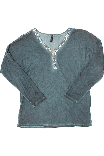 Takko Dámské tričko dlouhý rukáv šedozelené flitry V-výstřih Velikost M | Takko | obrázek 2