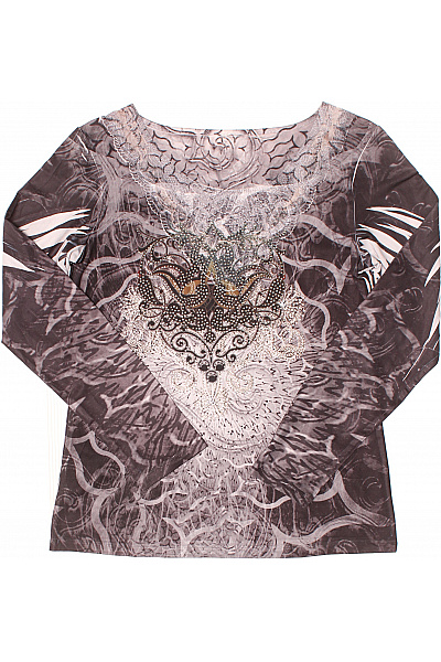 Dámská halenka s dlouhým rukávem černobílá vzorovaná s kamínky Vel. M | Unimoda | obrázek 2