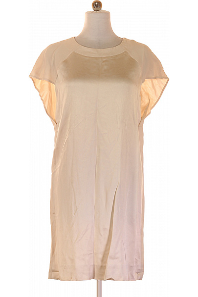 Gerard Darel Dámské Béžové Saténové Šaty Krátký Rukáv Elegantní Rovné Ke Kolenům Vel. M